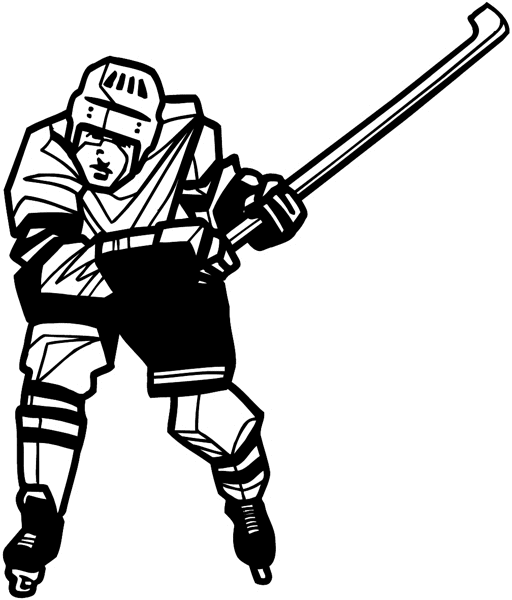 Hockey player in action vinyl sticker. Customize on line. Sports 085-1077